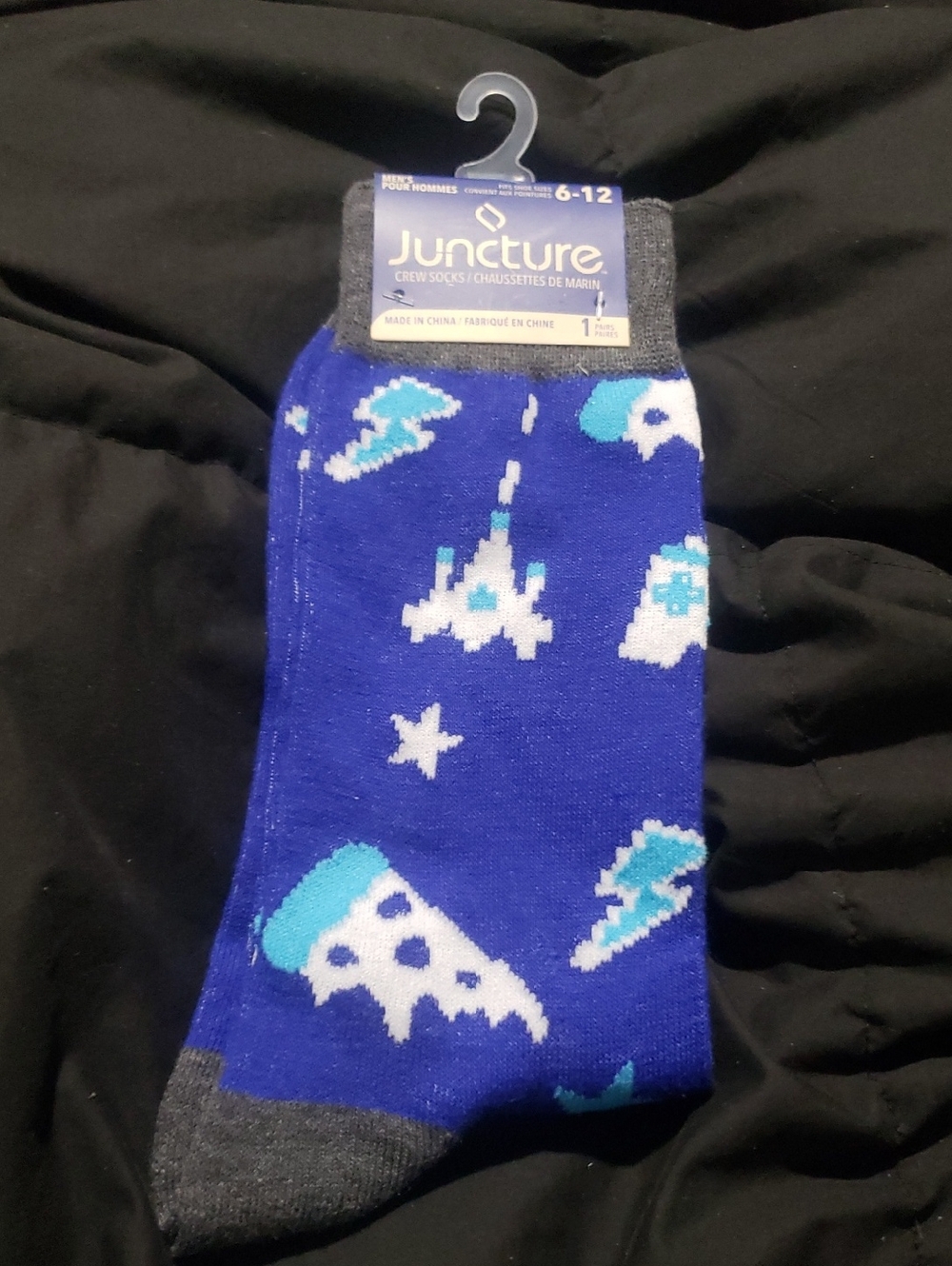 🤯3/$12 Juncture Space Invaders Blue Socks New Unisex